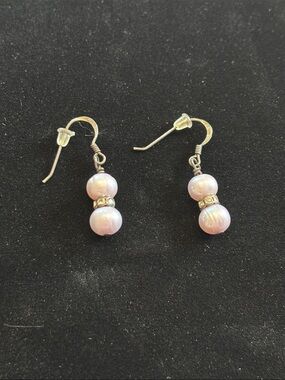 Pink Faux Pearl Double-Drop Earrings with Sparkling Spacer
